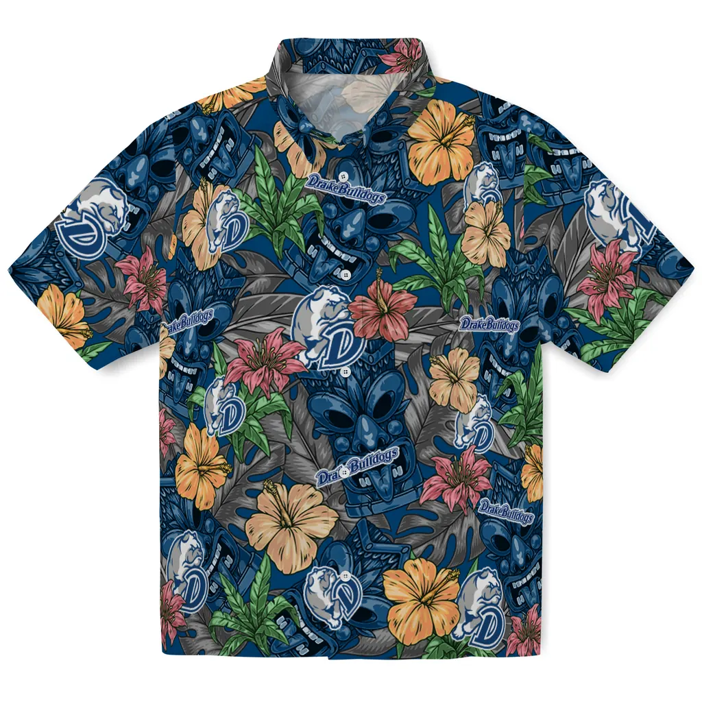 Drake Bulldogs Hawaiian Shirt - Hibiscus Tiki Jungle drake bulldogs tiki jungle blue hawaiian shirts best selling