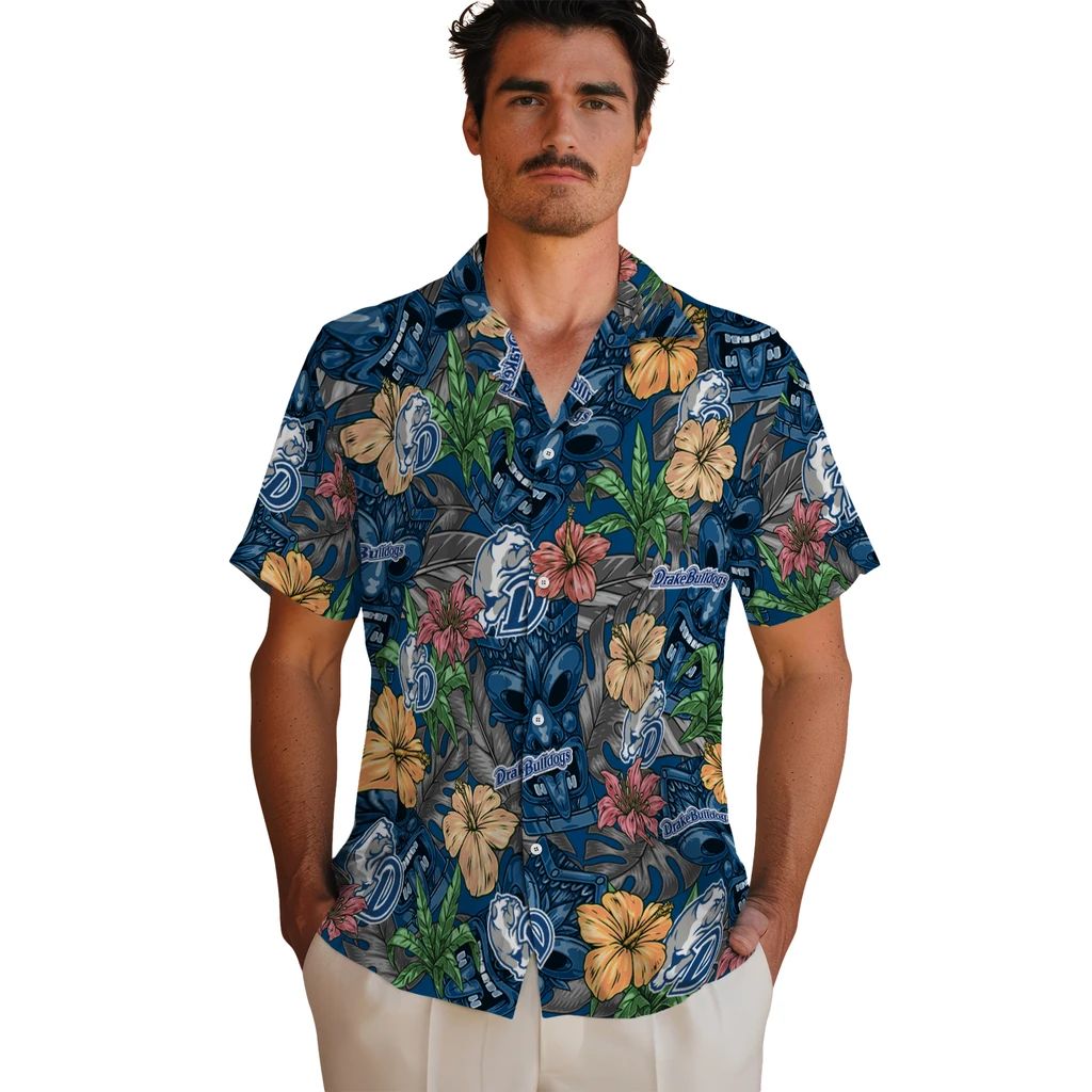 Drake Bulldogs Hawaiian Shirt - Hibiscus Tiki Jungle drake bulldogs tiki jungle blue hawaiian shirts fashion forward