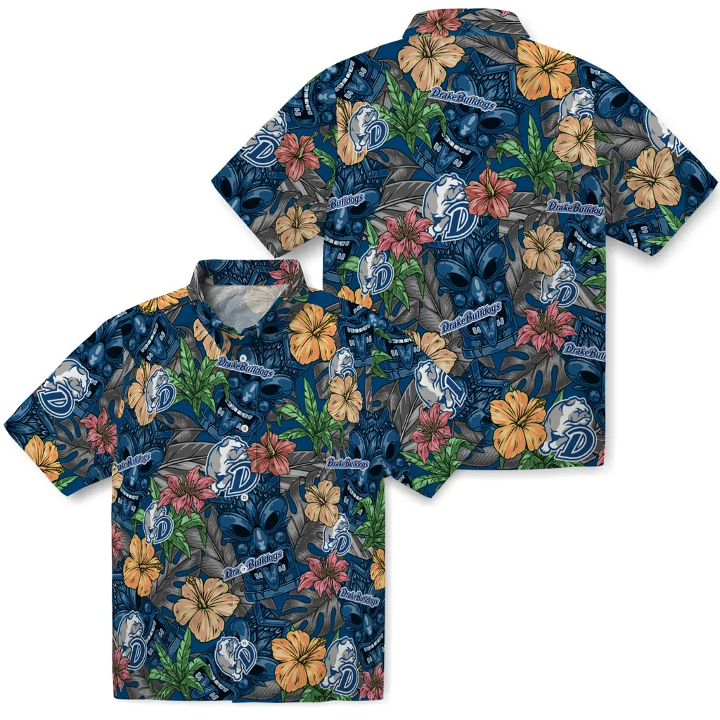 Drake Bulldogs Hawaiian Shirt - Hibiscus Tiki Jungle drake bulldogs tiki jungle blue hawaiian shirts high quality