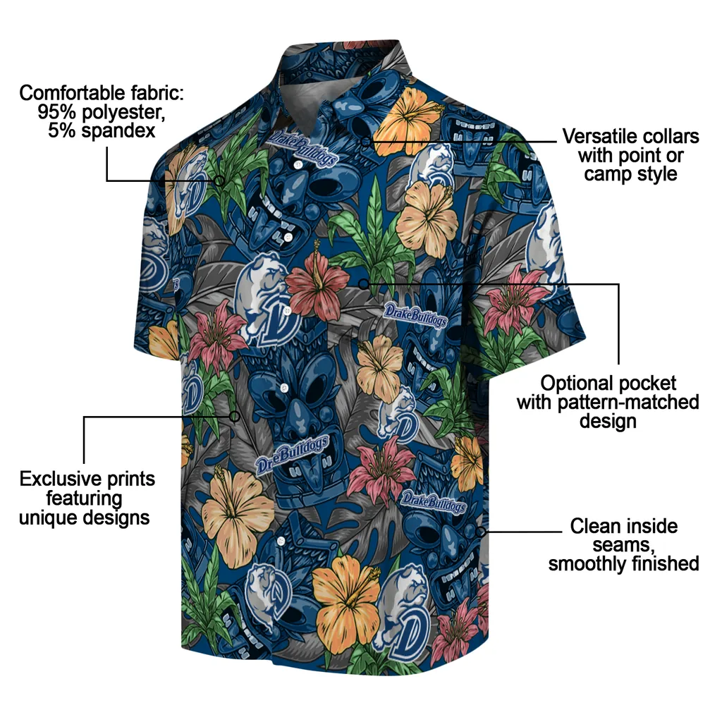 Drake Bulldogs Hawaiian Shirt - Hibiscus Tiki Jungle drake bulldogs tiki jungle blue hawaiian shirts new arrival