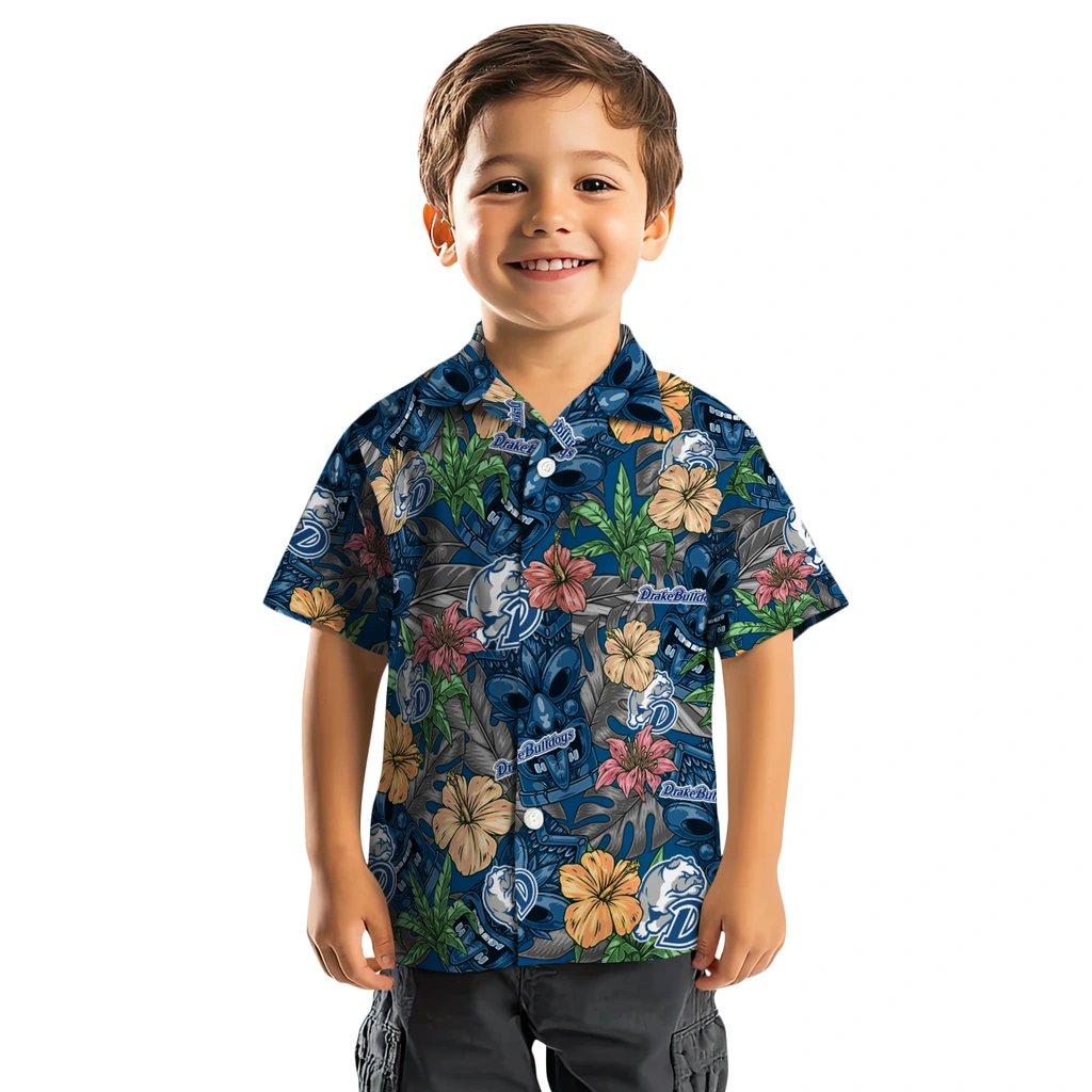 Drake Bulldogs Hawaiian Shirt - Hibiscus Tiki Jungle drake bulldogs tiki jungle blue hawaiian shirts top rated