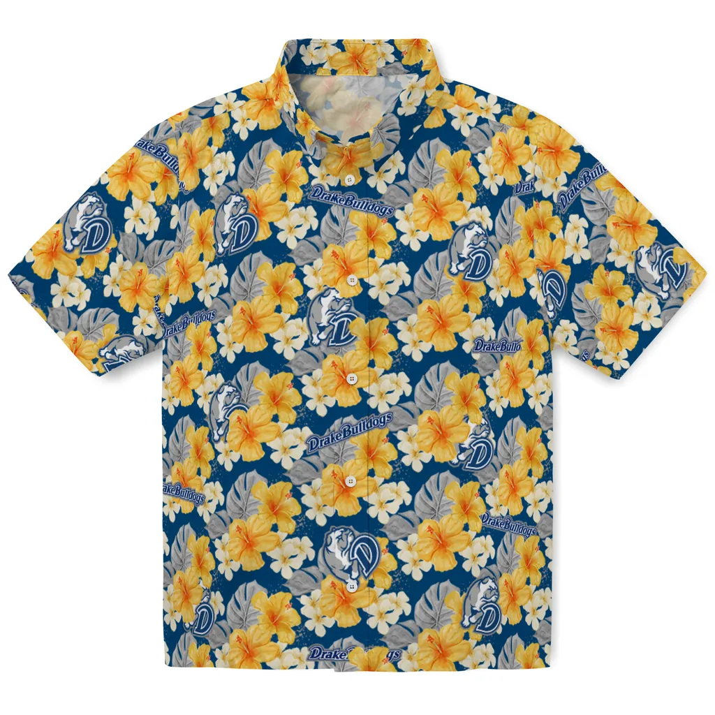 Drake Bulldogs Hawaiian Shirt - Hibiscus Tropics drake bulldogs hibiscus tropics blue yellow hawaiian shirts best selling