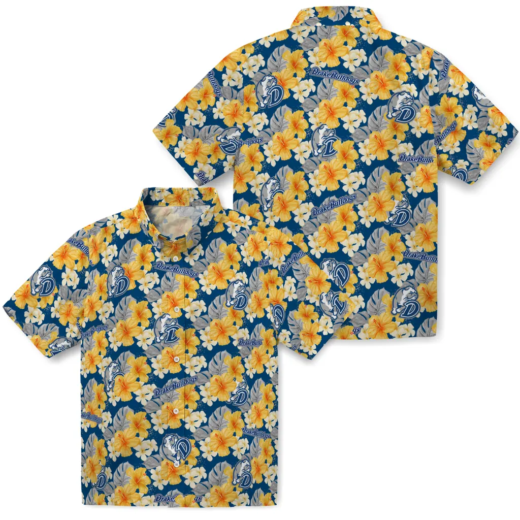 Drake Bulldogs Hawaiian Shirt - Hibiscus Tropics drake bulldogs hibiscus tropics blue yellow hawaiian shirts high quality
