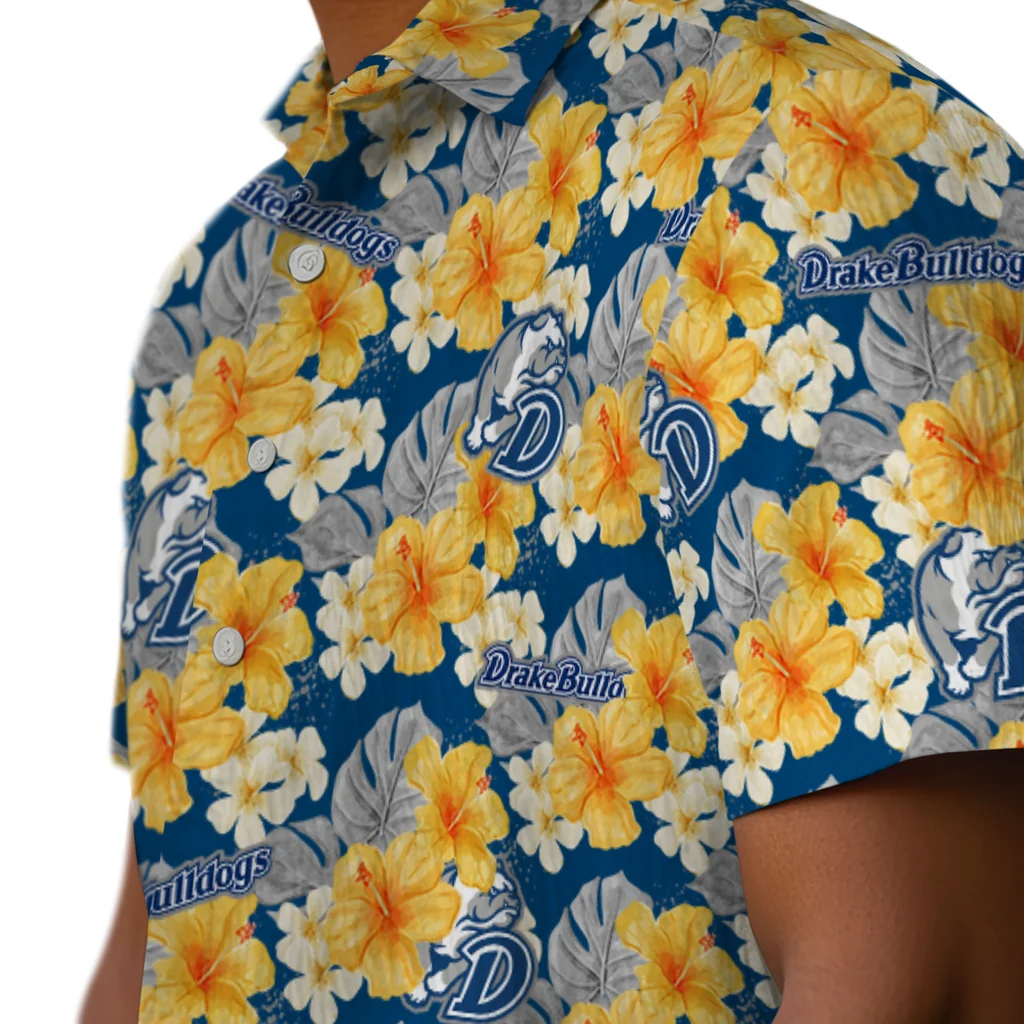 Drake Bulldogs Hawaiian Shirt - Hibiscus Tropics drake bulldogs hibiscus tropics blue yellow hawaiian shirts trendy