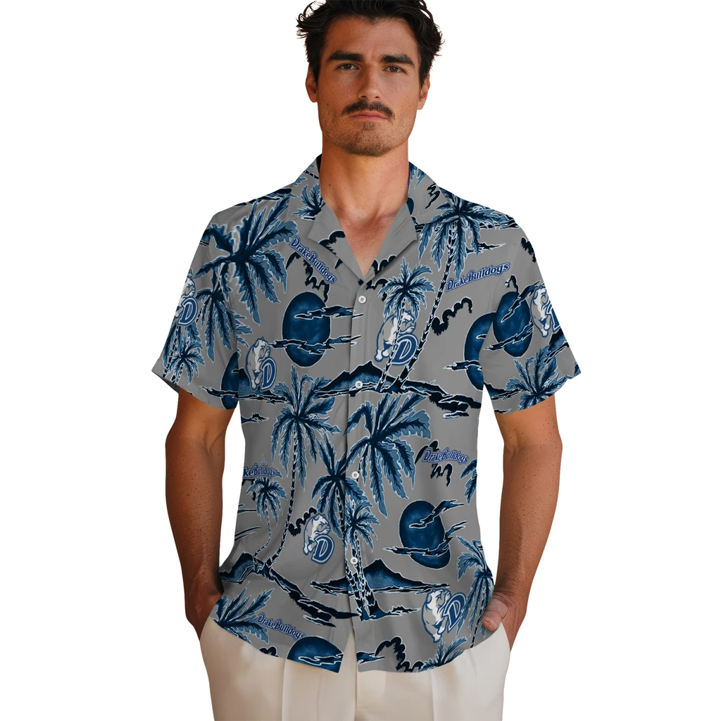 Drake Bulldogs Hawaiian Shirt - Palm Sunset drake bulldogs palm sunset hawaiian shirts fashion forward
