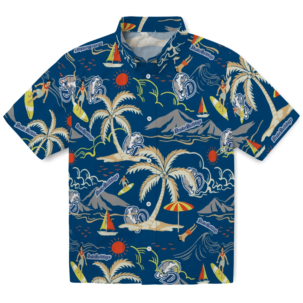 Drake Bulldogs Hawaiian Shirt - Palm Tree Island drake bulldogs palm tree island blue hawaiian shirts best selling
