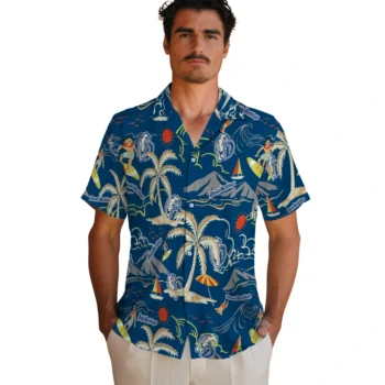 drake bulldogs palm tree island blue hawaiian shirts fashion forward