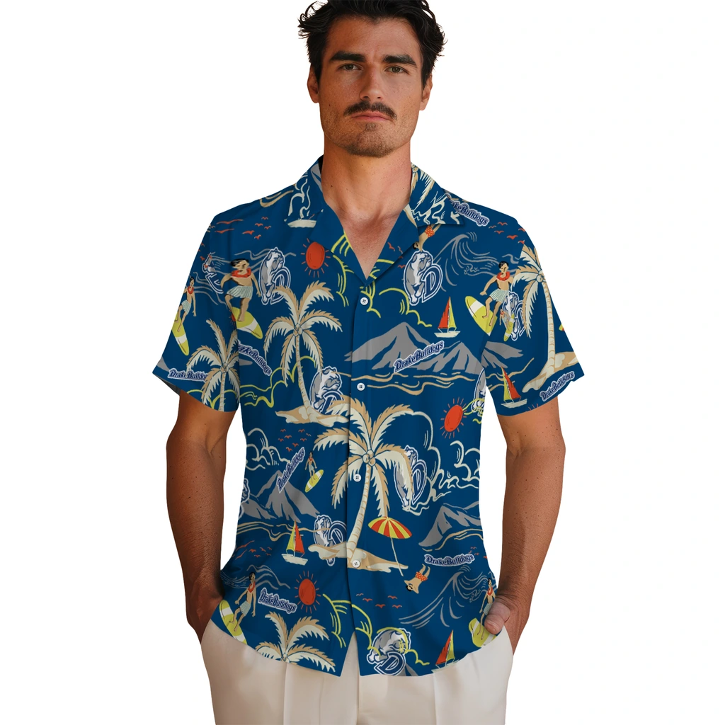 Drake Bulldogs Hawaiian Shirt - Palm Tree Island drake bulldogs palm tree island blue hawaiian shirts fashion forward