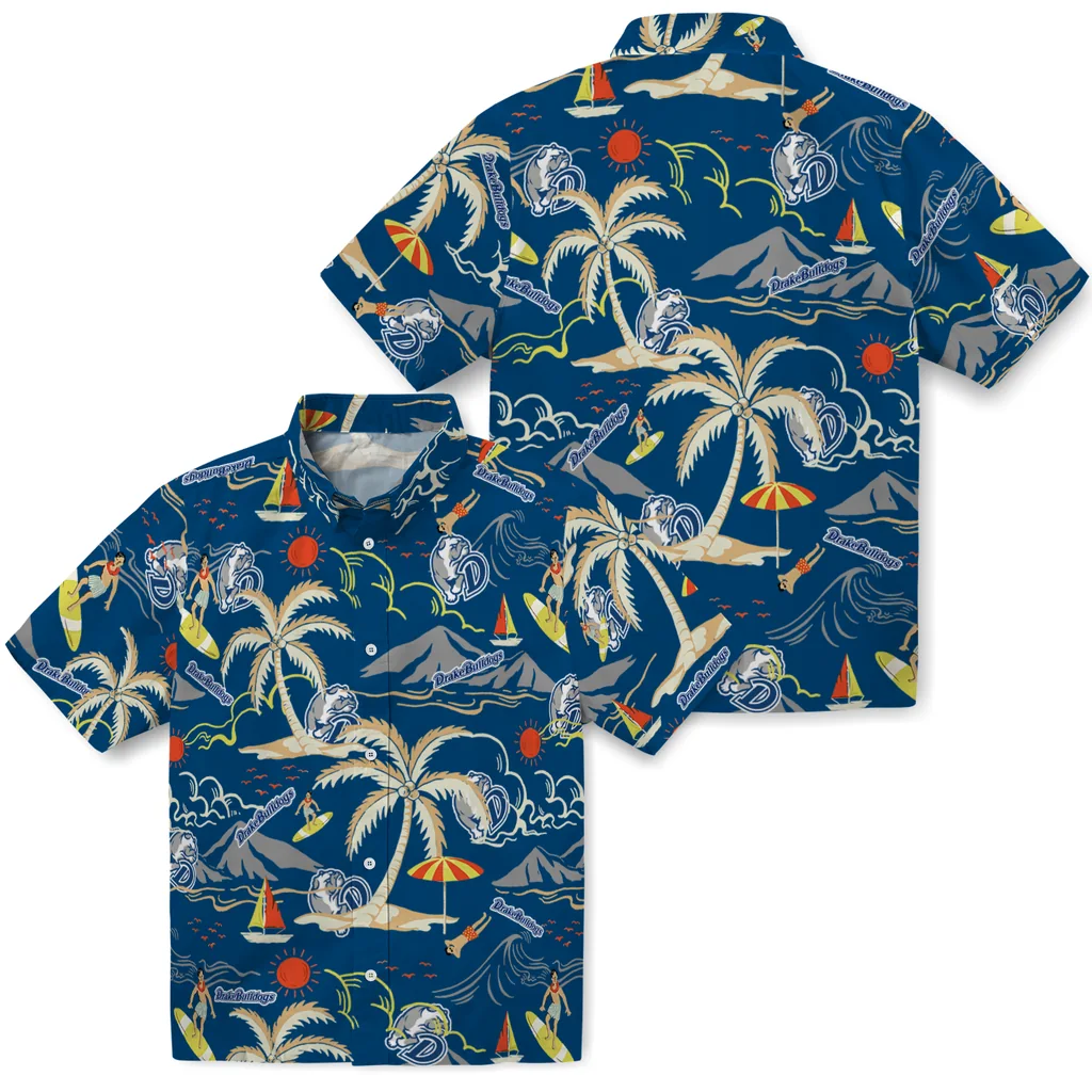 Drake Bulldogs Hawaiian Shirt - Palm Tree Island drake bulldogs palm tree island blue hawaiian shirts high quality