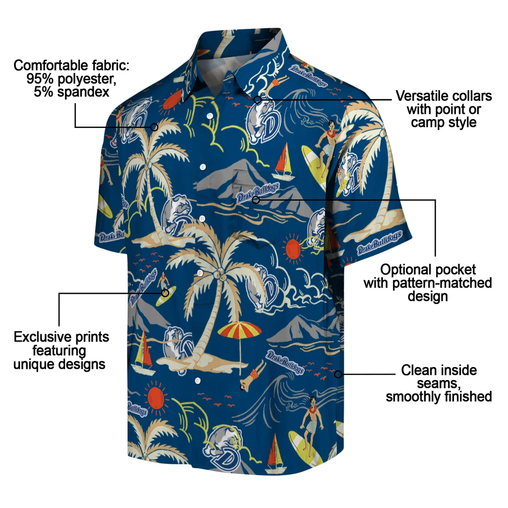 Drake Bulldogs Hawaiian Shirt - Palm Tree Island drake bulldogs palm tree island blue hawaiian shirts new arrival