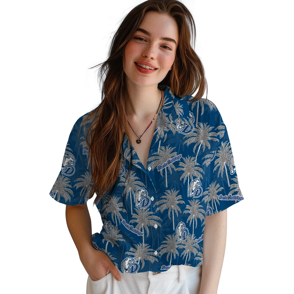 Drake Bulldogs Hawaiian Shirt - Palm Tree Motif drake bulldogs palm grove blue hawaiian shirts latest model