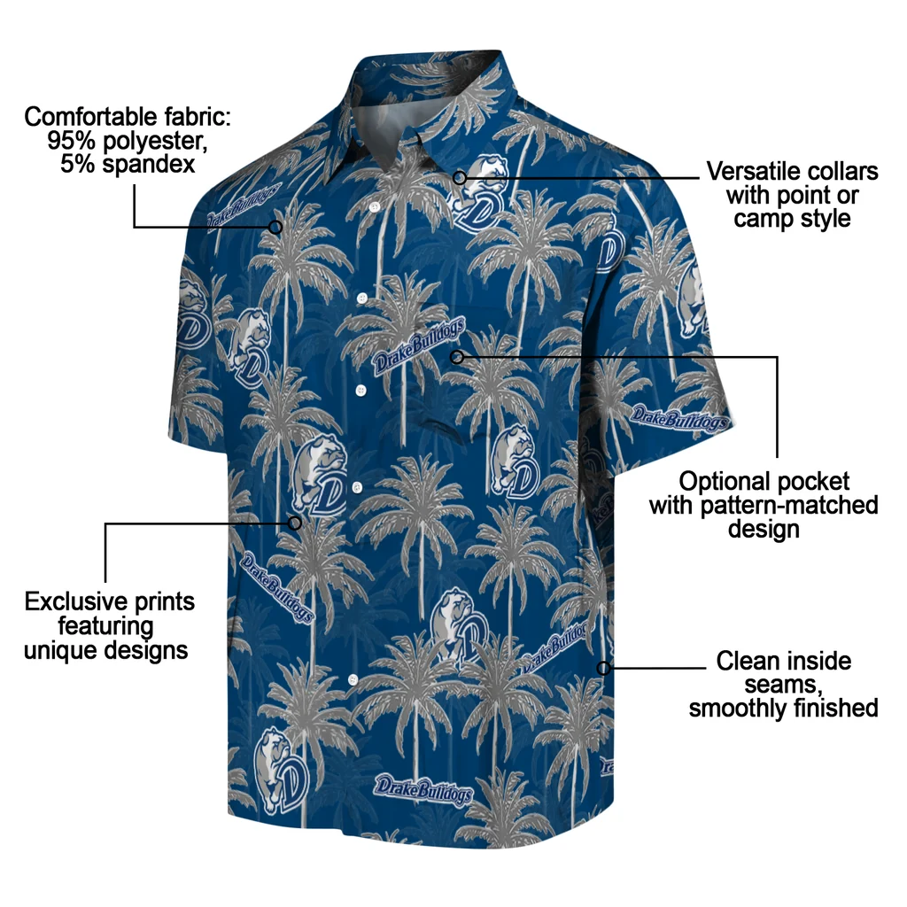 Drake Bulldogs Hawaiian Shirt - Palm Tree Motif drake bulldogs palm grove blue hawaiian shirts new arrival