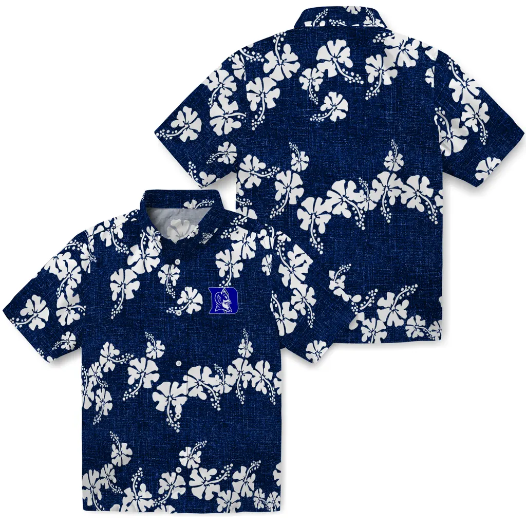 Duke Blue Devils Hawaiian Shirt - 50th State Flower duke blue devils hibiscus petals blue hawaiian shirts high quality