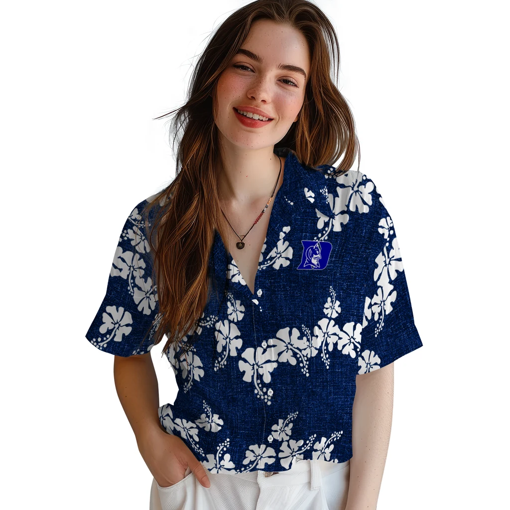 Duke Blue Devils Hawaiian Shirt - 50th State Flower duke blue devils hibiscus petals blue hawaiian shirts latest model