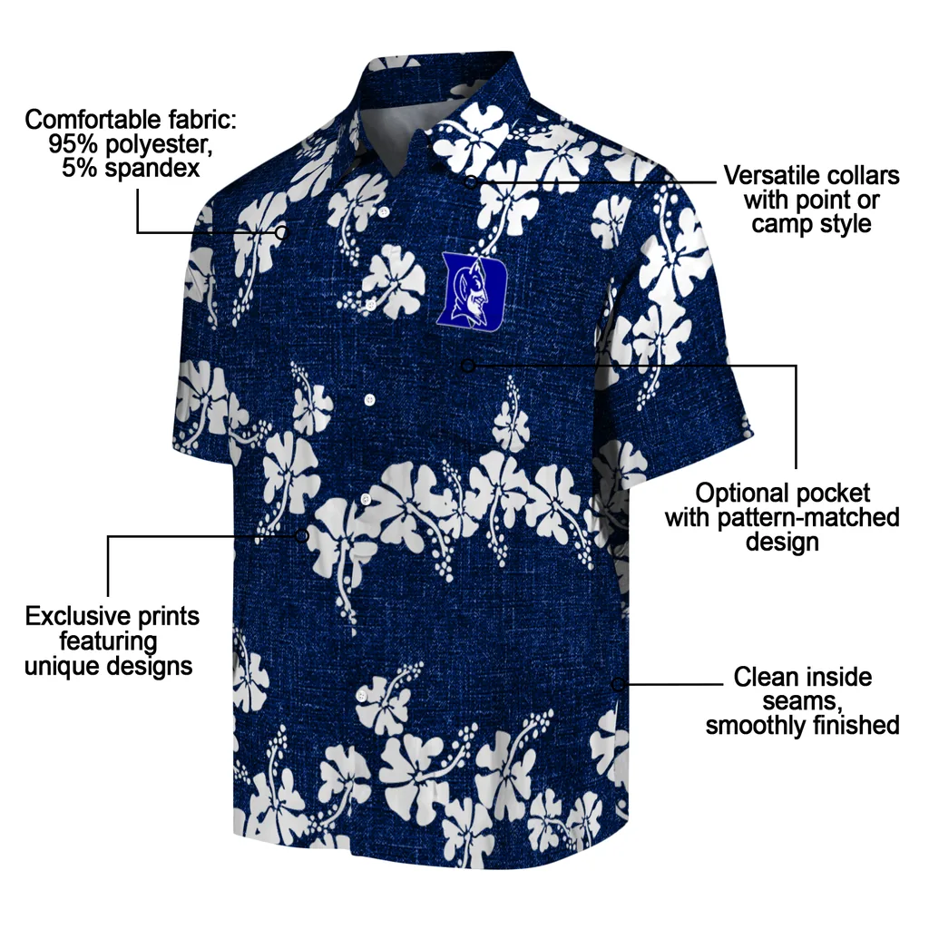 Duke Blue Devils Hawaiian Shirt - 50th State Flower duke blue devils hibiscus petals blue hawaiian shirts new arrival