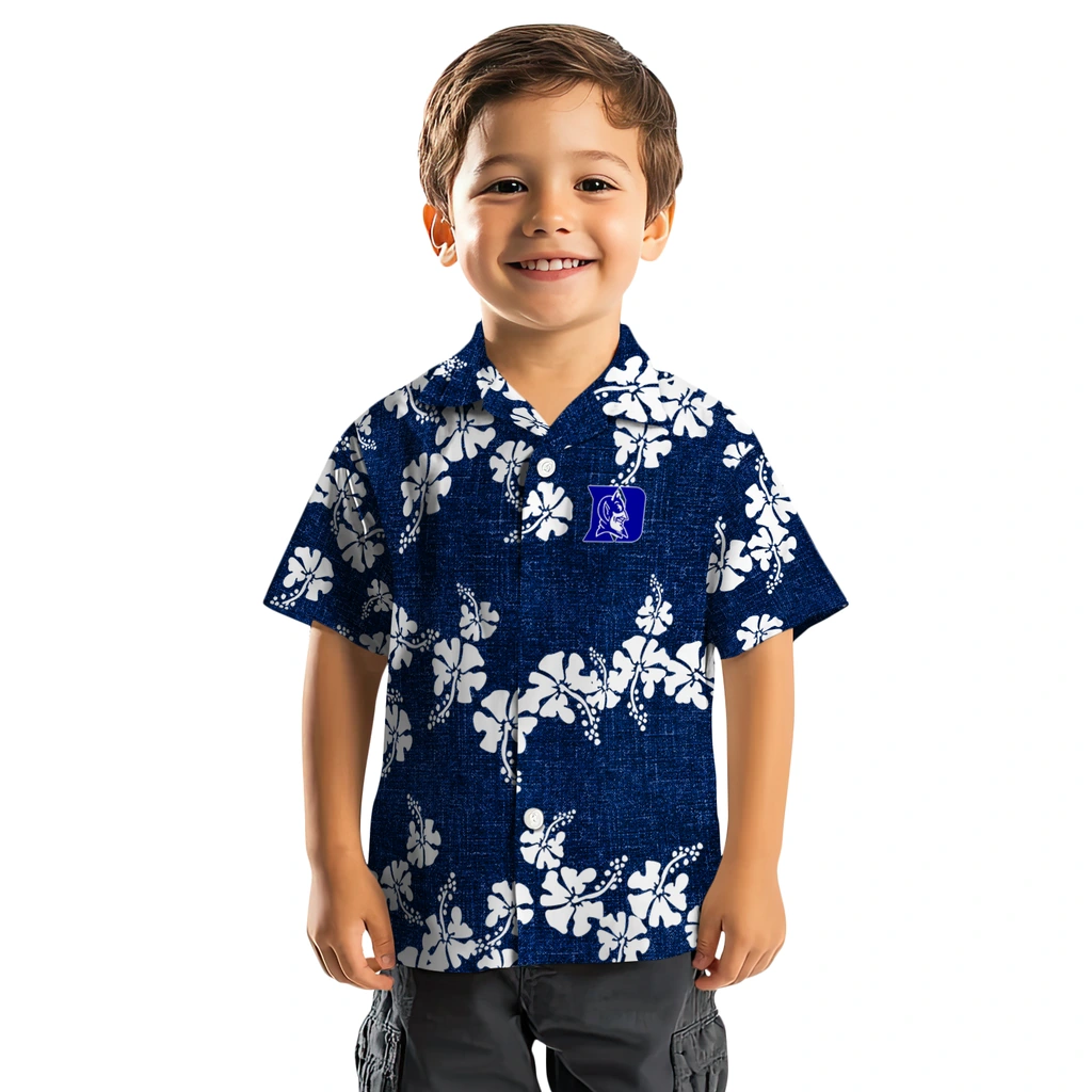 Duke Blue Devils Hawaiian Shirt - 50th State Flower duke blue devils hibiscus petals blue hawaiian shirts top rated