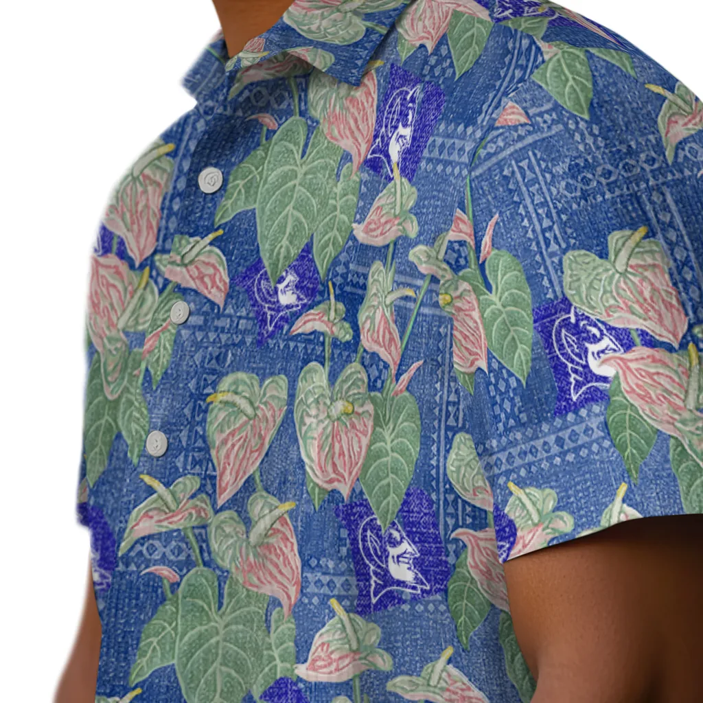 Duke Blue Devils Hawaiian Shirt - Anthurium Overlay duke blue devils anthurium overlay blue hawaiian shirts trendy