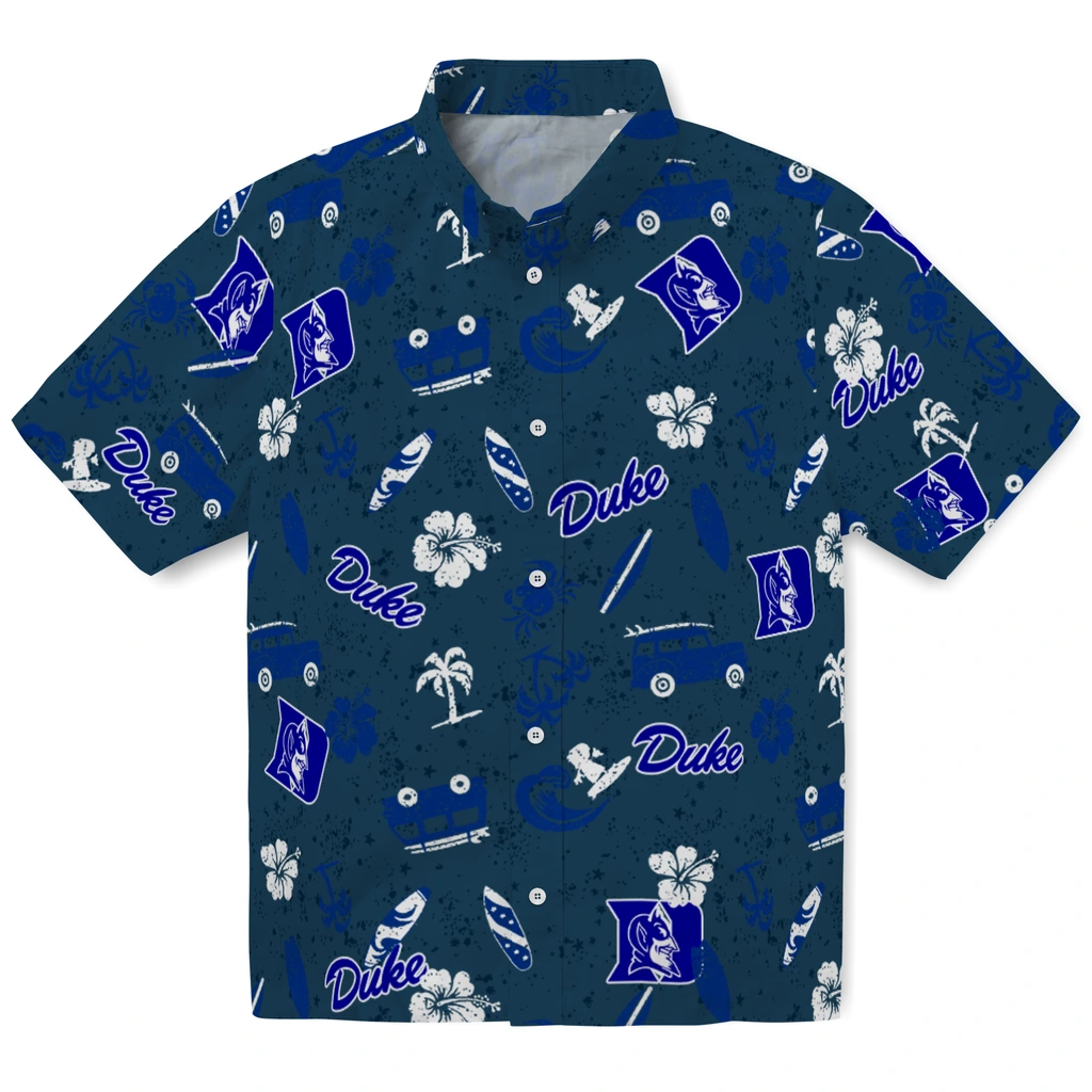 Duke Blue Devils Hawaiian Shirt - Beach Vibe duke blue devils beach vibe navy hawaiian shirts best selling