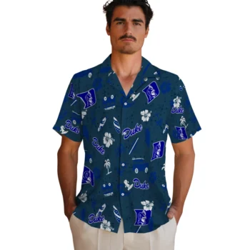 duke blue devils beach vibe navy hawaiian shirts fashion forward