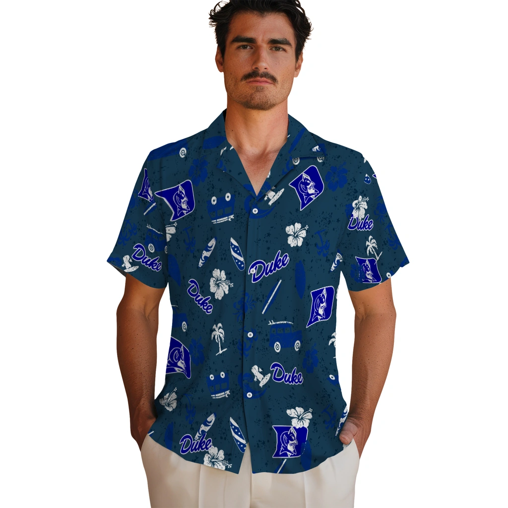 Duke Blue Devils Hawaiian Shirt - Beach Vibe duke blue devils beach vibe navy hawaiian shirts fashion forward