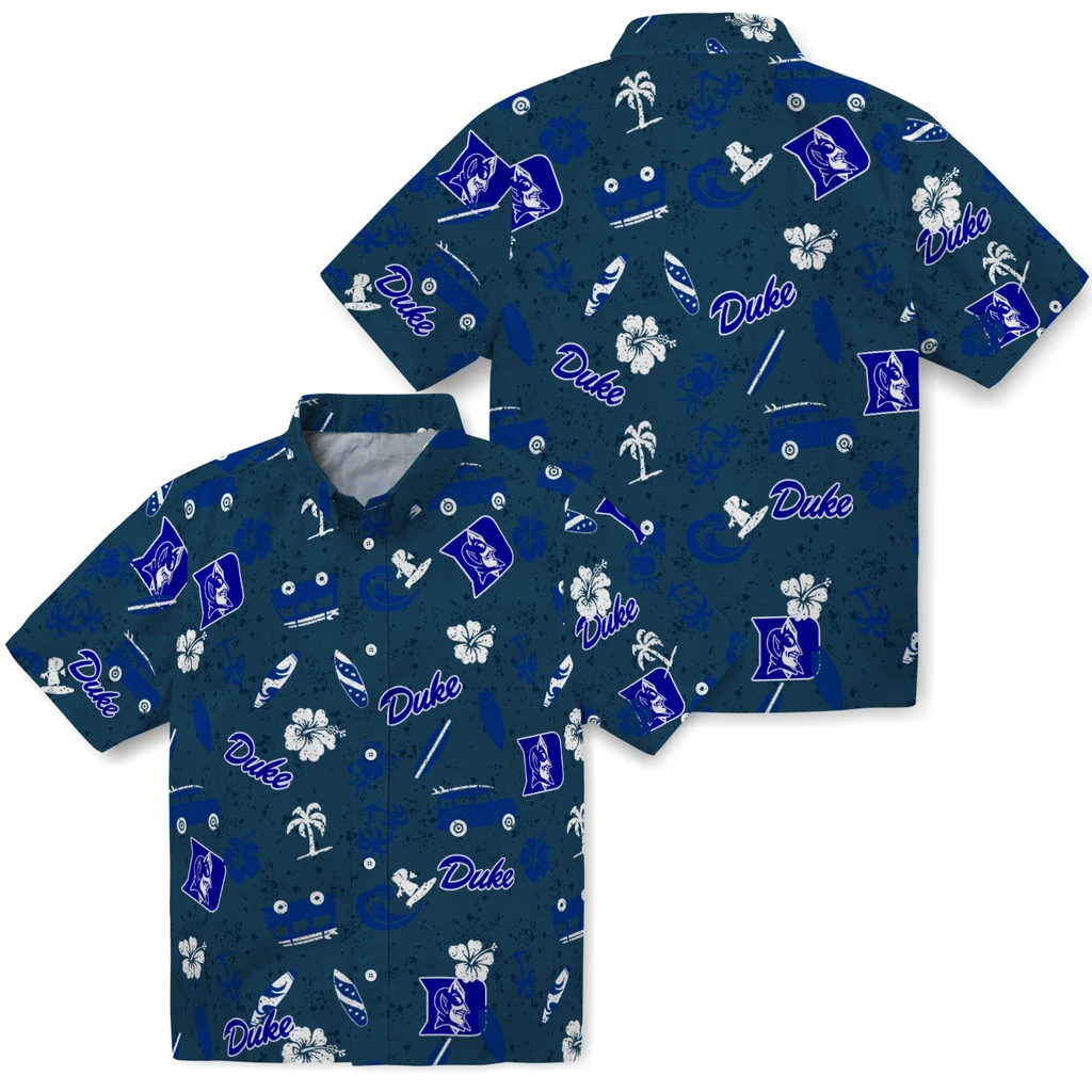 Duke Blue Devils Hawaiian Shirt - Beach Vibe duke blue devils beach vibe navy hawaiian shirts high quality