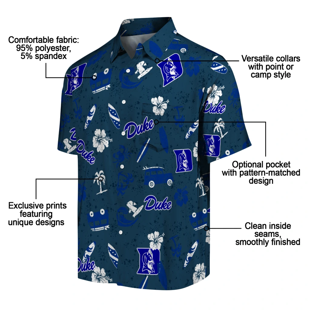 Duke Blue Devils Hawaiian Shirt - Beach Vibe duke blue devils beach vibe navy hawaiian shirts new arrival