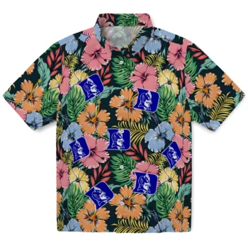 duke blue devils brilliant hibiscus garden hawaiian shirts best selling