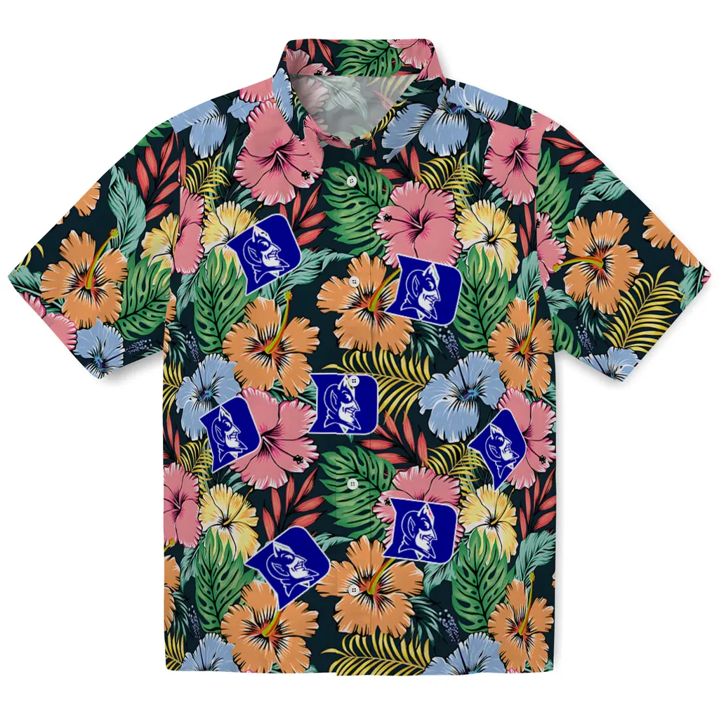 Duke Blue Devils Hawaiian Shirt - Brilliant Hibiscus Garden duke blue devils brilliant hibiscus garden hawaiian shirts best selling