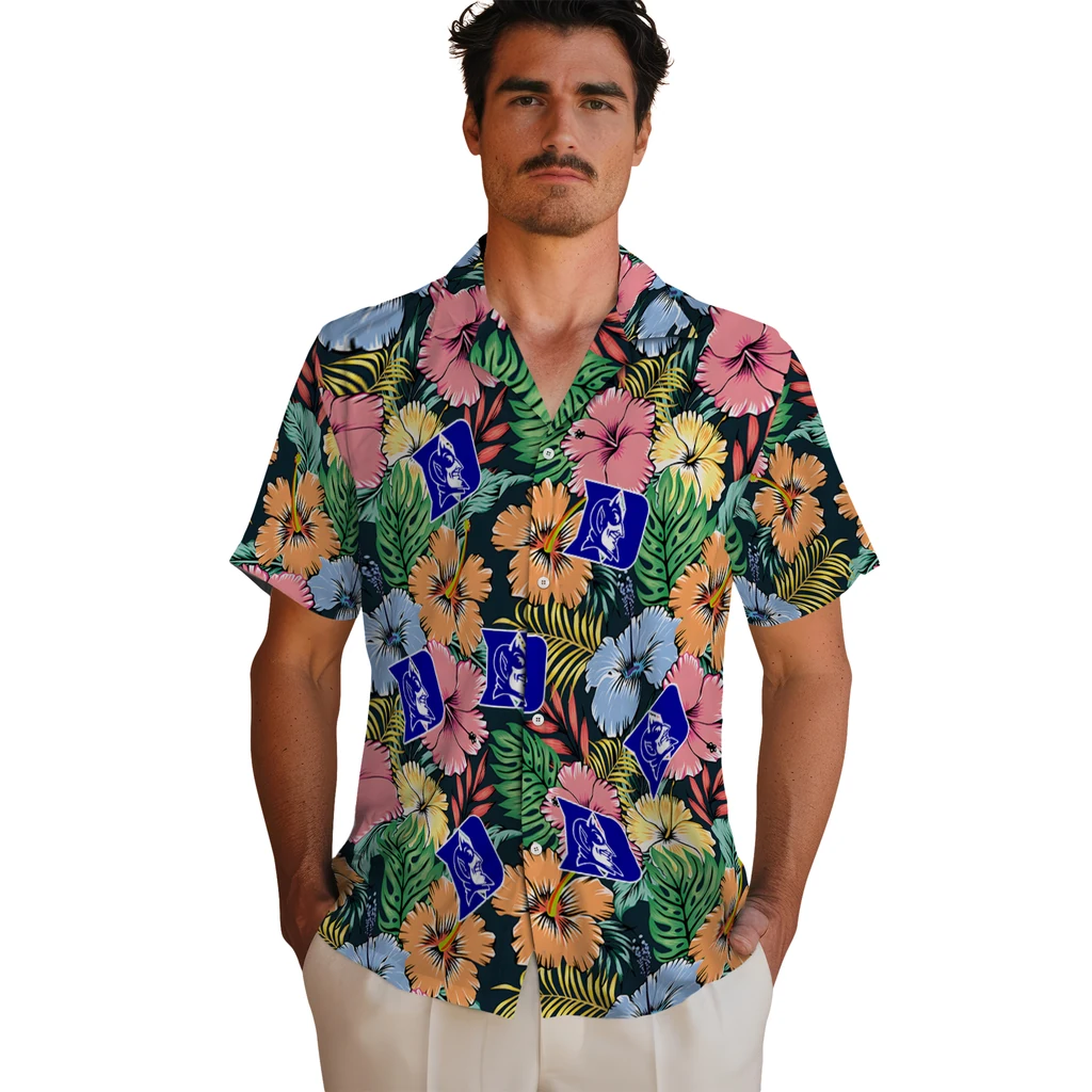 Duke Blue Devils Hawaiian Shirt - Brilliant Hibiscus Garden duke blue devils brilliant hibiscus garden hawaiian shirts fashion forward