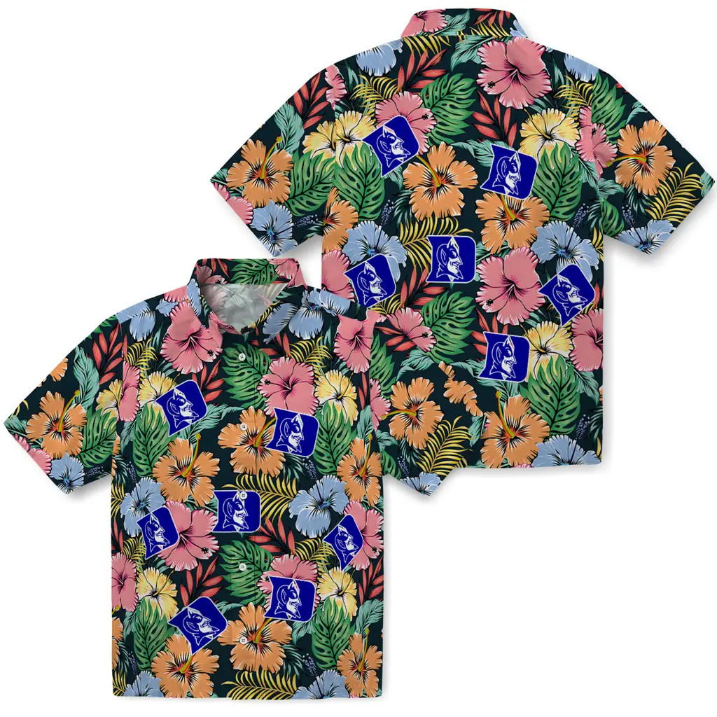 Duke Blue Devils Hawaiian Shirt - Brilliant Hibiscus Garden duke blue devils brilliant hibiscus garden hawaiian shirts high quality