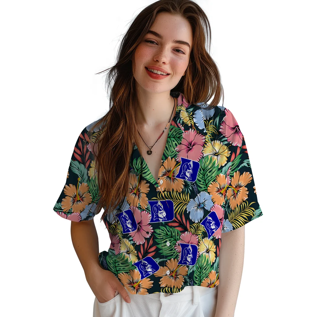 Duke Blue Devils Hawaiian Shirt - Brilliant Hibiscus Garden duke blue devils brilliant hibiscus garden hawaiian shirts latest model