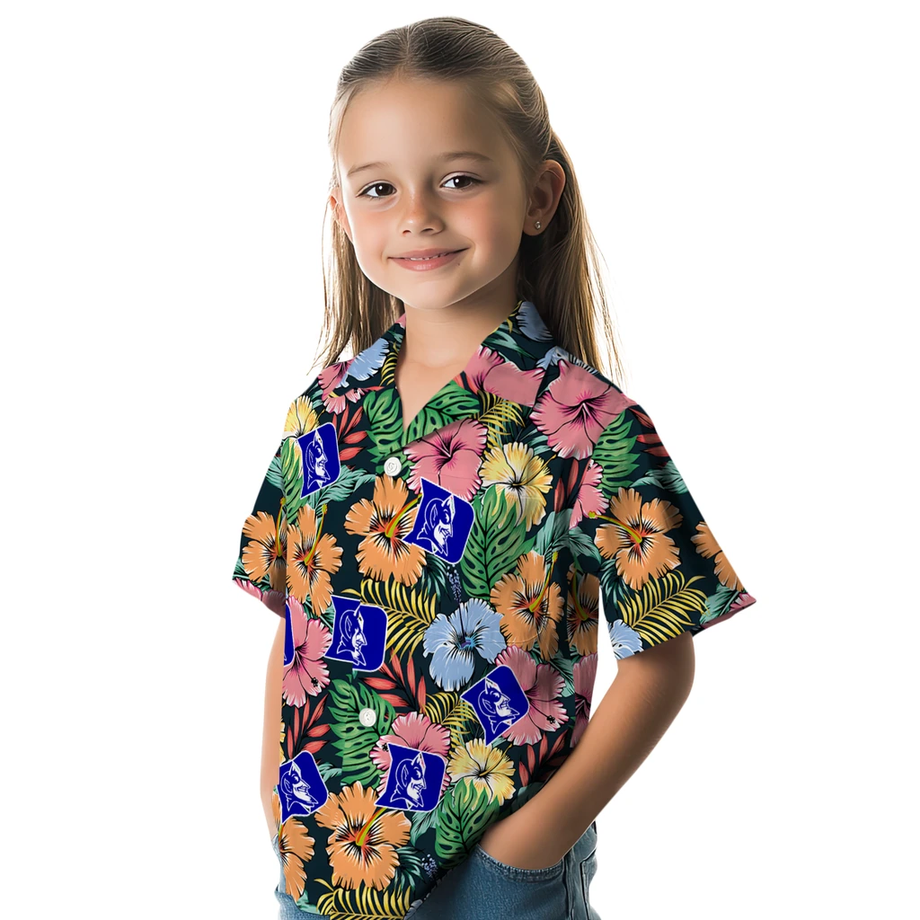 Duke Blue Devils Hawaiian Shirt - Brilliant Hibiscus Garden duke blue devils brilliant hibiscus garden hawaiian shirts premium grade