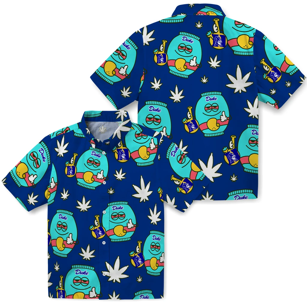 Duke Blue Devils Hawaiian Shirt - Chill Vibe duke blue devils bong smile blue hawaiian shirts high quality