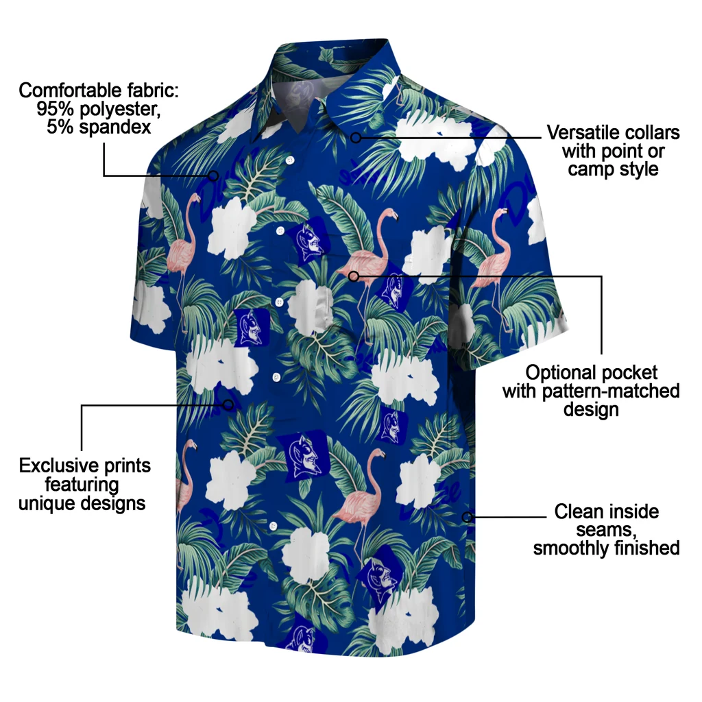 Duke Blue Devils Hawaiian Shirt - Flamingo and Hibiscus duke blue devils flamingo palms blue hawaiian shirts new arrival