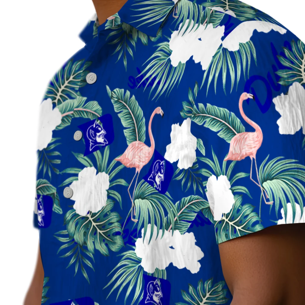 Duke Blue Devils Hawaiian Shirt - Flamingo and Hibiscus duke blue devils flamingo palms blue hawaiian shirts trendy