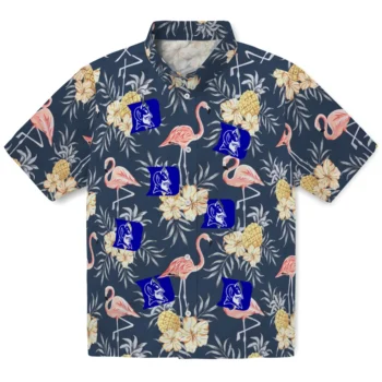 duke blue devils flamingo hibiscus navy hawaiian shirts best selling