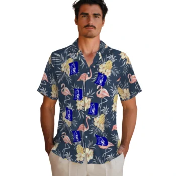 duke blue devils flamingo hibiscus navy hawaiian shirts fashion forward