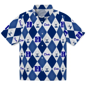 duke blue devils balloon plaid blue hawaiian shirts best selling