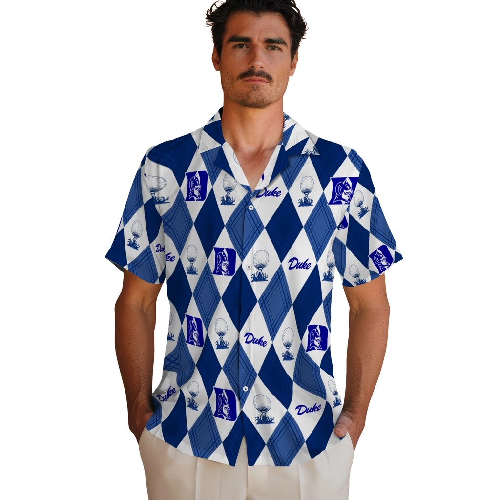 Duke Blue Devils Hawaiian Shirt - Golfing Plaid duke blue devils balloon plaid blue hawaiian shirts fashion forward