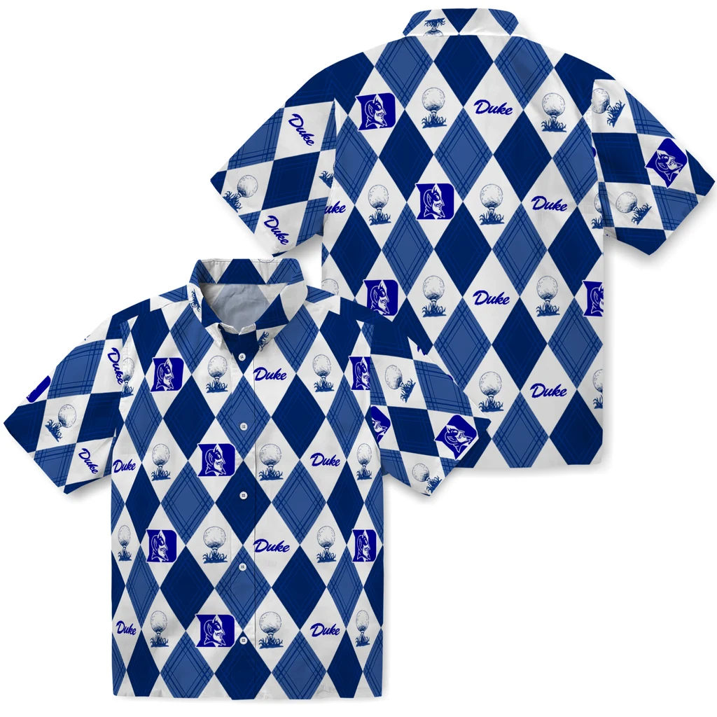 Duke Blue Devils Hawaiian Shirt - Golfing Plaid duke blue devils balloon plaid blue hawaiian shirts high quality