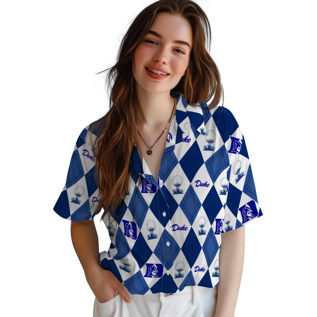 Duke Blue Devils Hawaiian Shirt - Golfing Plaid duke blue devils balloon plaid blue hawaiian shirts latest model