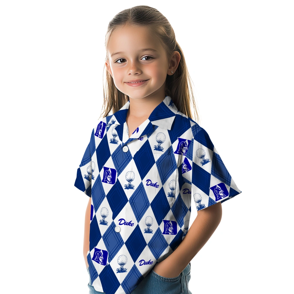 Duke Blue Devils Hawaiian Shirt - Golfing Plaid duke blue devils balloon plaid blue hawaiian shirts premium grade
