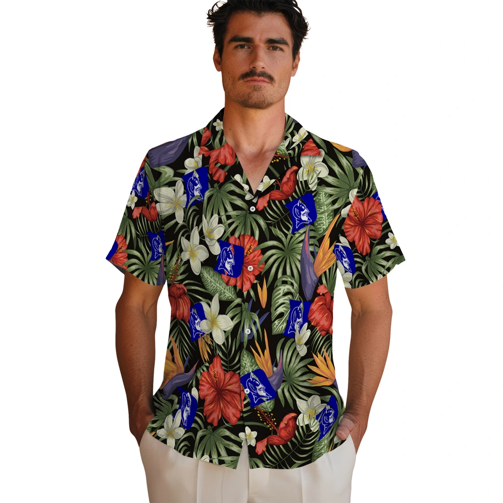 Duke Blue Devils Hawaiian Shirt - Hawaii Floral Hibiscus duke blue devils hibiscus bird hawaiian shirts fashion forward