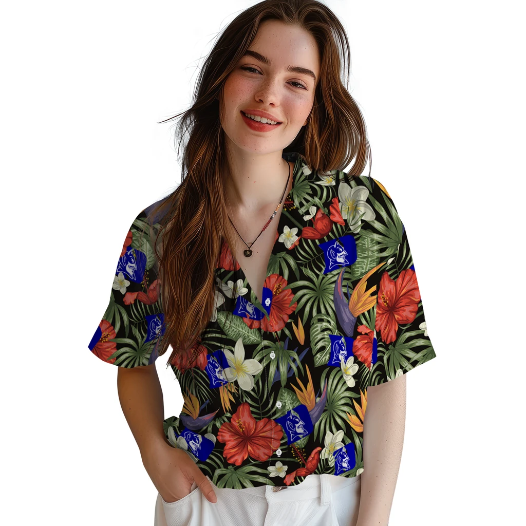 Duke Blue Devils Hawaiian Shirt - Hawaii Floral Hibiscus duke blue devils hibiscus bird hawaiian shirts latest model