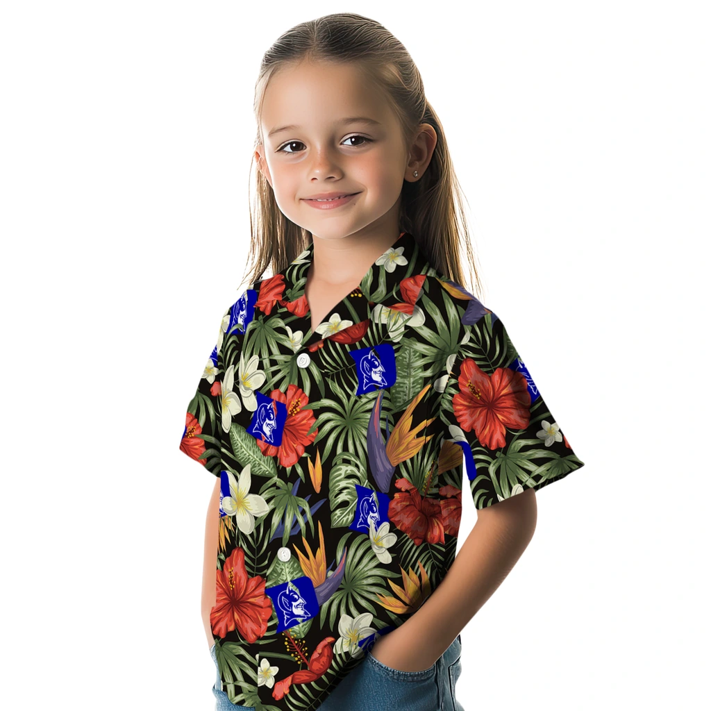 Duke Blue Devils Hawaiian Shirt - Hawaii Floral Hibiscus duke blue devils hibiscus bird hawaiian shirts premium grade
