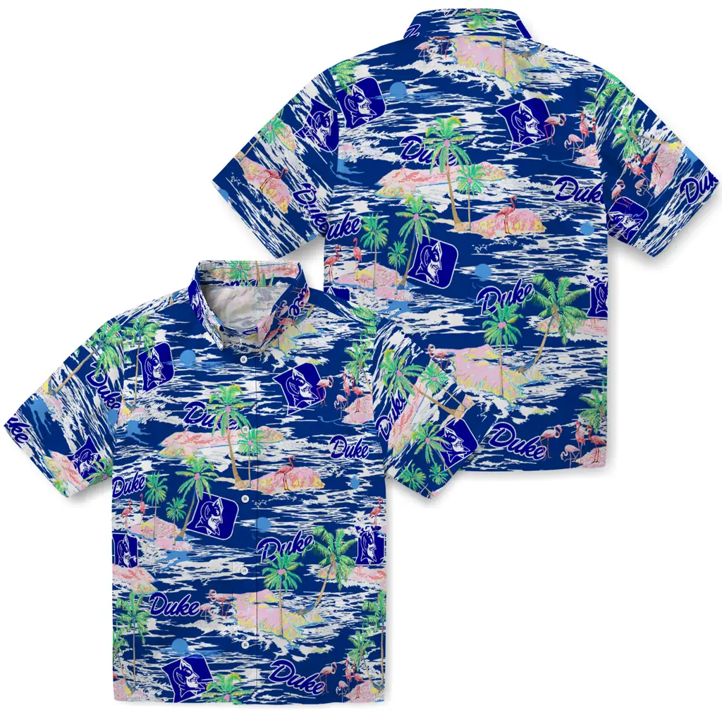 Duke Blue Devils Hawaiian Shirt - Hawaii Island duke blue devils flamingo retreat blue hawaiian shirts high quality