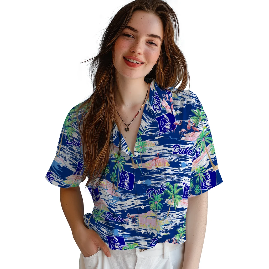 Duke Blue Devils Hawaiian Shirt - Hawaii Island duke blue devils flamingo retreat blue hawaiian shirts latest model