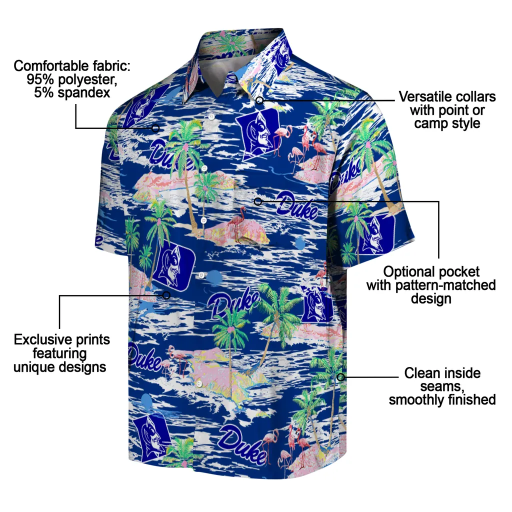Duke Blue Devils Hawaiian Shirt - Hawaii Island duke blue devils flamingo retreat blue hawaiian shirts new arrival