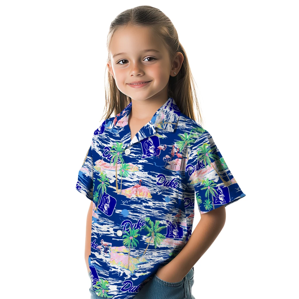 Duke Blue Devils Hawaiian Shirt - Hawaii Island duke blue devils flamingo retreat blue hawaiian shirts premium grade