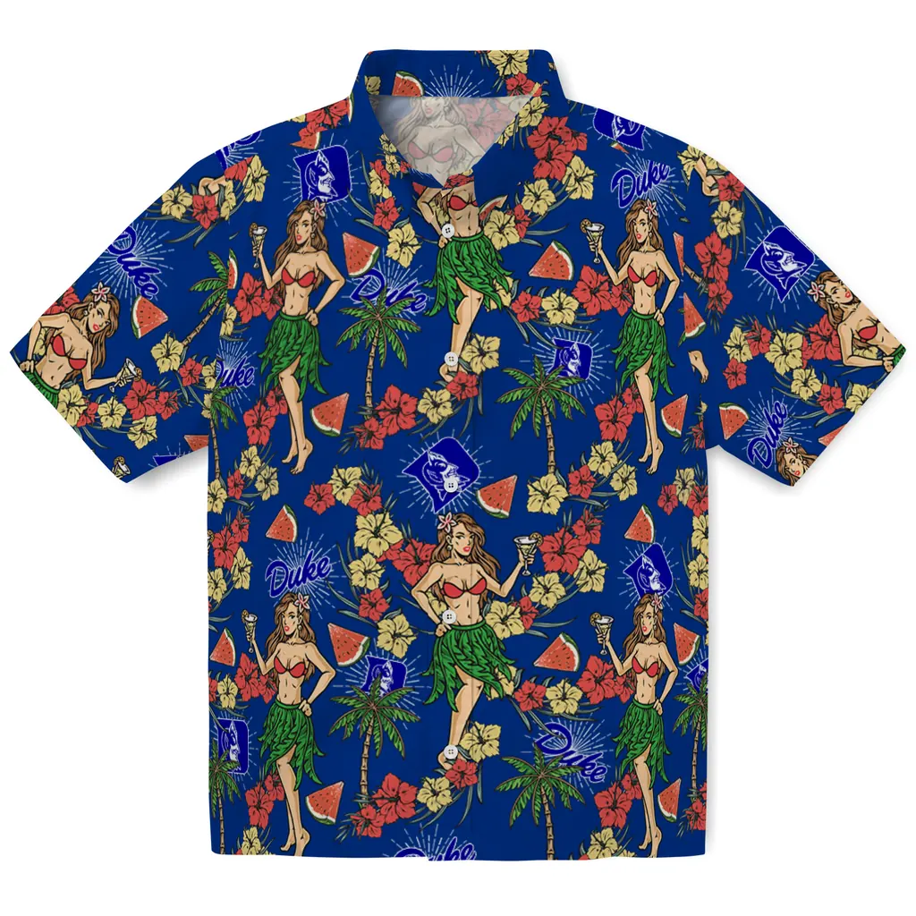 Duke Blue Devils Hawaiian Shirt - Hawaiian Girls Design duke blue devils hawaiian girls design blue hawaiian shirts best selling